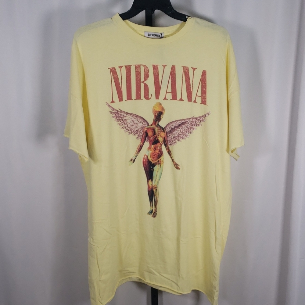 Daydreamer Yellow‎ Nirvana In Utero Graphic Tee Unfinished Hem Dress SZ XL - NWT - Picture 4 of 8